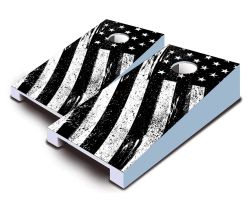 "Black and White Grunge American Flag" Tabletop Cornhole Set